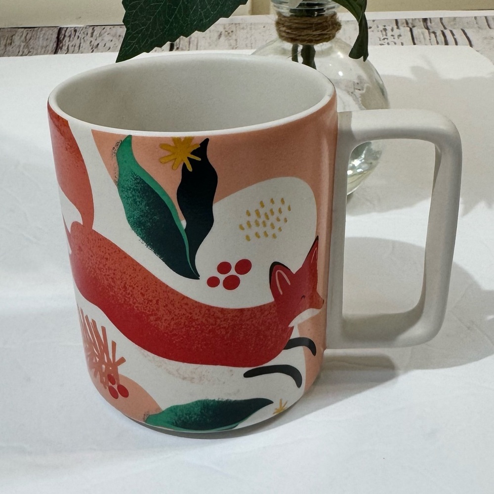 Starbucks Whimsical 2019 Holiday Fox Mug with Red and Green Accents